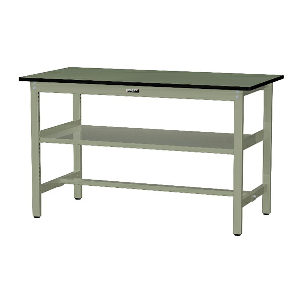 ●u.ヤマキン/山金工業 【SJRH-1575S2-GG】ワークテーブル 500シリーズ 固定式 中間棚付 H900mm 塩ビシート天板 グリーン 組立式
