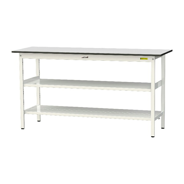 ●u.ヤマキン/山金工業 【SURH-1860TTF-GYW】ワークテーブル 150シリーズ 固定式 中間棚 H950mm 全面棚板付 RoHS2指令対応塩ビシート天板 組立式