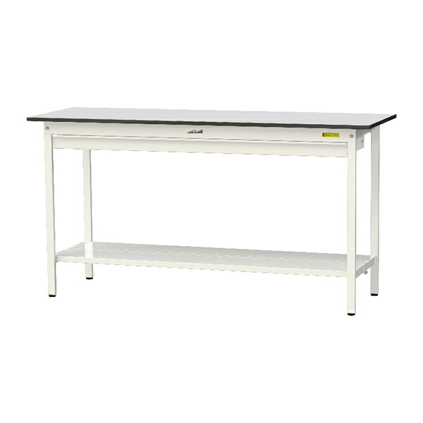 ●u.ヤマキン/山金工業 【SURH-1860WTT-GYW】ワークテーブル 150シリーズ 固定式 ワイド引出し付 H950mm 全面棚板付 RoHS2指令対応塩ビシート天板 組立式