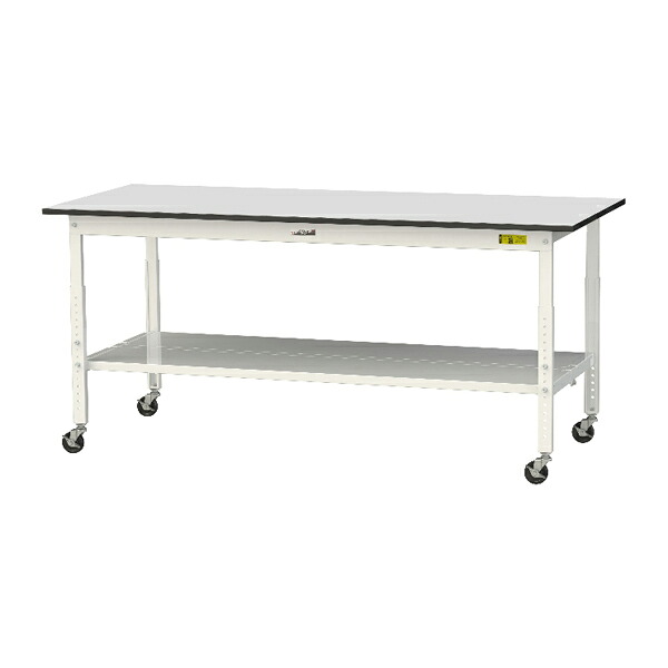 ●u.ヤマキン/山金工業 【SURAC-1875TT-GYW】ワークテーブル 150シリーズ 高さ調節タイプ移動式 H685mm～H985mm 全面棚板付 塩ビシート天板 組立式