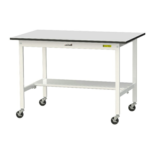 ●u.ヤマキン/山金工業 【SURC-1275T-GYW】ワークテーブル 150シリーズ 移動式 H825mm 半面棚板付 RoHS2指令対応塩ビシート天板 組立式｜家電と住設のイークローバー