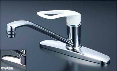 KVK 水栓金具【KM5091ZC2】長尺ハンドル 流し台用シングルレバー式シャワー付混合栓 逆止弁なし 寒冷地用〔HB〕