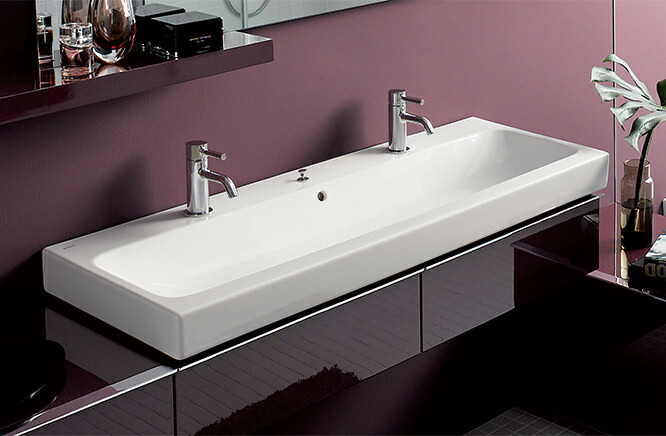 ●CERA/セラ 洗面・手洗【GB124020】アイコン (洗面器のみ) 洗面器 ホワイト 1200×485 引棒穴あり GEBERIT(ゲベリット)製 (旧品番 KE124020)〔EI〕