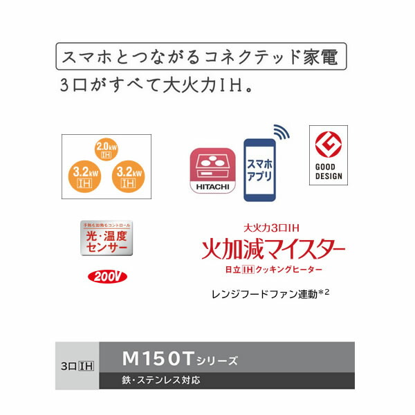 楽天市場 日立 Ihクッキングヒーター Ht M150ktf K プレミアムブラック 大火力3口ih M150tシリーズ 鉄 ステンレス対応 火加減マイスター 単相0v用 幅60cm 家電と住設のイークローバー
