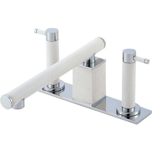 π≧三栄水栓/SANEI 水栓金具【K91300-L-JW-13】ツーバルブデッキ混合栓(ユニット用) 白磁 受注生産〔EA〕