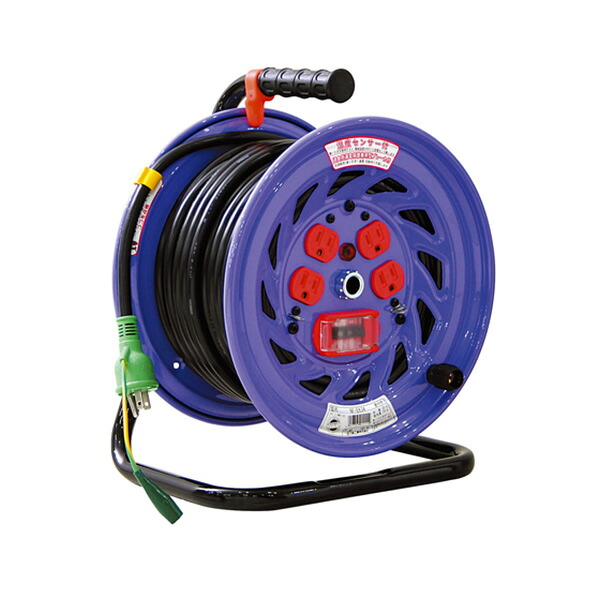 ∀日動工業 【NF-EK34】電工ドラム 屋内型 100V 30m 温度センサー付 過負荷漏電保護兼用ブレーカー付 (4937305011119)