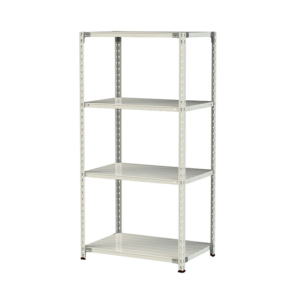 ●u.ヤマキン/山金工業【1.5S6360-4W】ボルトレス軽中量ラック(150kg/段) 4段 間口900mm ホワイトグレー 組立式