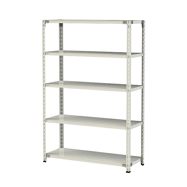●u.ヤマキン/山金工業【1.5S6445-5W】ボルトレス軽中量ラック(150kg/段) 5段 間口1200mm ホワイトグレー 組立式