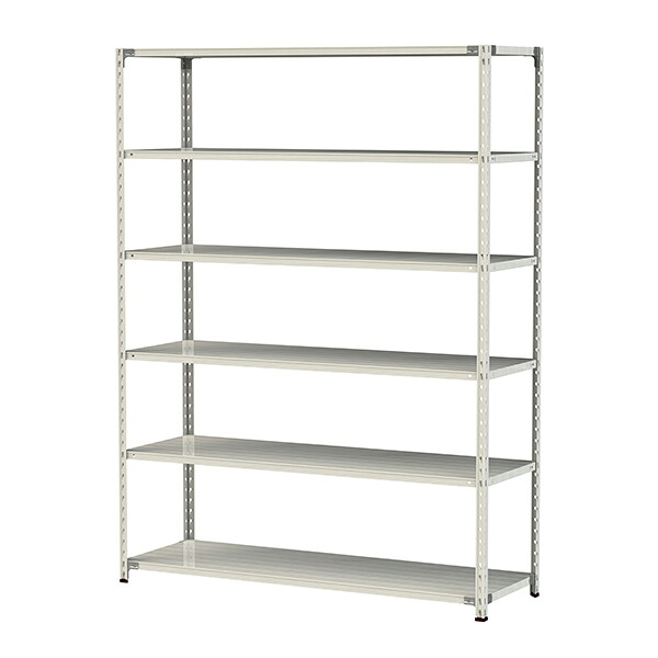 ●u.ヤマキン/山金工業【1.5S8660-6W】ボルトレス軽中量ラック(150kg/段) 6段 間口1800mm ホワイトグレー 組立式