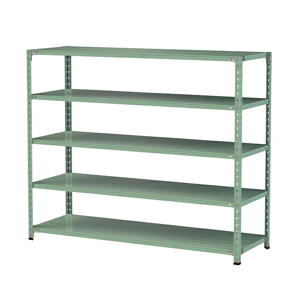 ●u.ヤマキン/山金工業【1.5S5660-5G】ボルトレス軽中量ラック(150kg/段) 5段 間口1800mm ライトグリーン 組立式