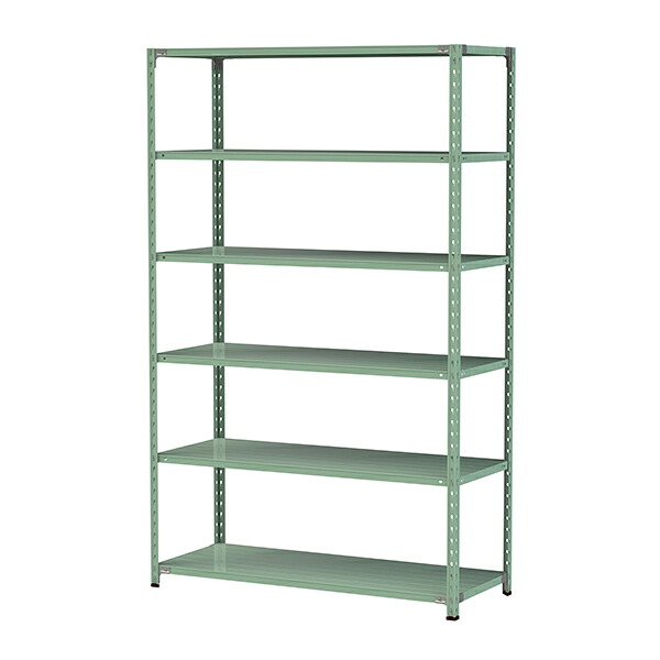 ●u.ヤマキン/山金工業【1.5S8560-6G】ボルトレス軽中量ラック(150kg/段) 6段 間口1500mm ライトグリーン 組立式