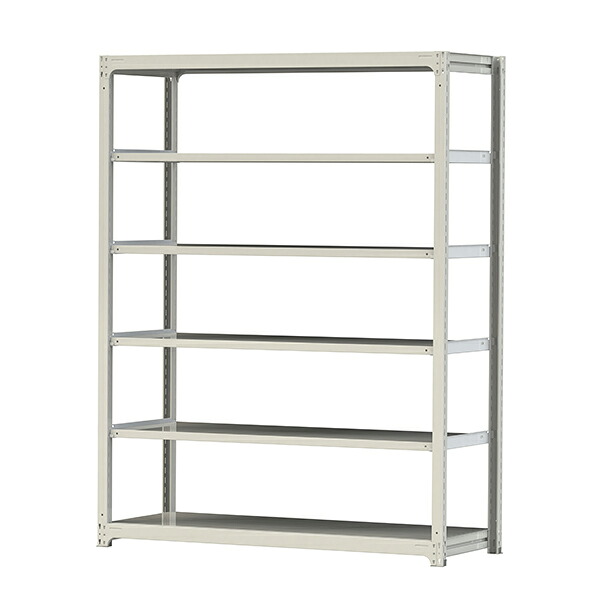 ●u.ヤマキン/山金工業【3S8670-6W】ボルトレス中量ラック(300kg/段) 6段 単体 高さ2400mm ホワイトグレー 組立式