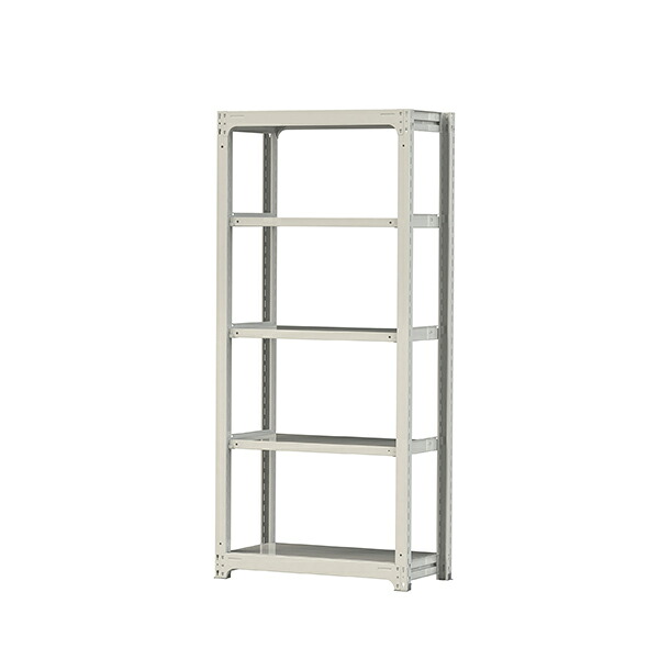●u.ヤマキン/山金工業【5S7348-5W】ボルトレス中量ラック(500kg/段) 5段 単体 高さ2100mm ホワイトグレー 組立式