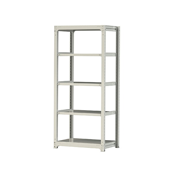 ●u.ヤマキン/山金工業【5S7362-5W】ボルトレス中量ラック(500kg/段) 5段 単体 高さ2100mm ホワイトグレー 組立式
