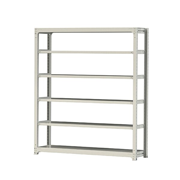 ●u.ヤマキン/山金工業【5S7648-6W】ボルトレス中量ラック(500kg/段) 6段 単体 高さ2100mm ホワイトグレー 組立式