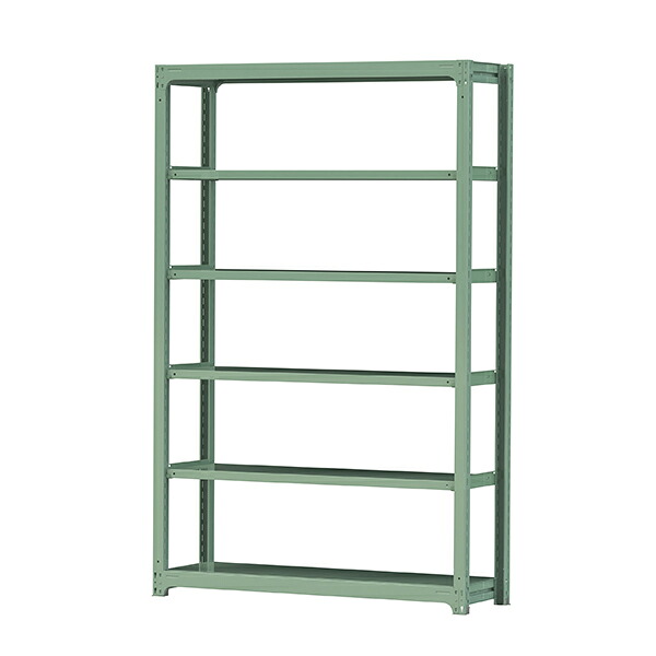 ●u.ヤマキン/山金工業【5S8548-6G】ボルトレス中量ラック(500kg/段) 6段 単体 高さ2400mm ライトグリーン 組立式