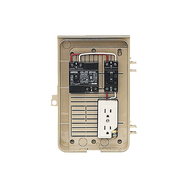 未来工業 【2-1C】ベージュ 屋外電力用仮設ボックス (漏電しゃ断器・分岐ブレーカ・コンセント内蔵) 30mA 270×198×128