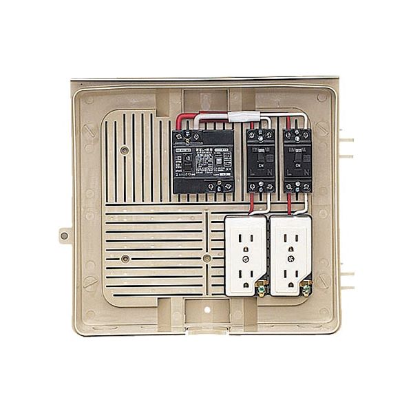 未来工業 【2Y-2C】ベージュ 屋外電力用仮設ボックス (漏電しゃ断器・分岐ブレーカ・コンセント内蔵) 30mA 283&times;327&times;135｜クローバー資材館 12,547円
