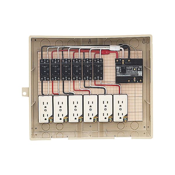 未来工業 【14-6C】ベージュ 屋外電力用仮設ボックス (漏電しゃ断器・分岐ブレーカ・コンセント内蔵) 30mA 341×435×187