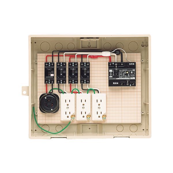 未来工業 【C14-31HC】ベージュ 屋外電力用仮設ボックス (漏電しゃ断器・分岐ブレーカ・コンセント内蔵) 透明蓋 30mA 341×435×187|クローバー資材館