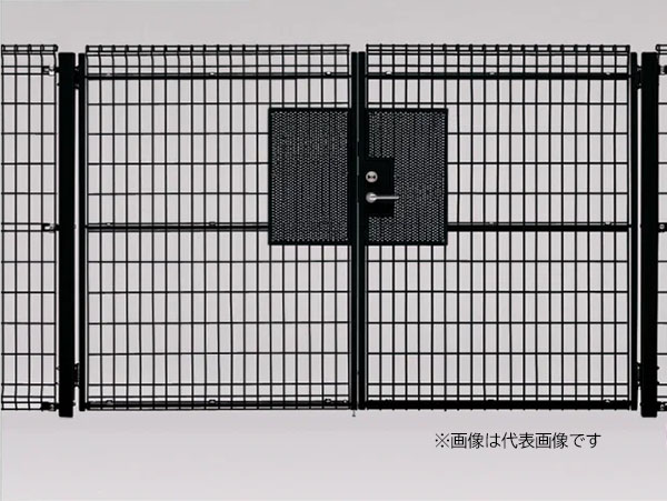 ●u.四国化成建材【EMM1FS-1120WSC】ステンカラー スチールメッシュ門扉 EMM1F型 シリンダー錠仕様 両開き (1,115×2)×2,000mm 受注生産