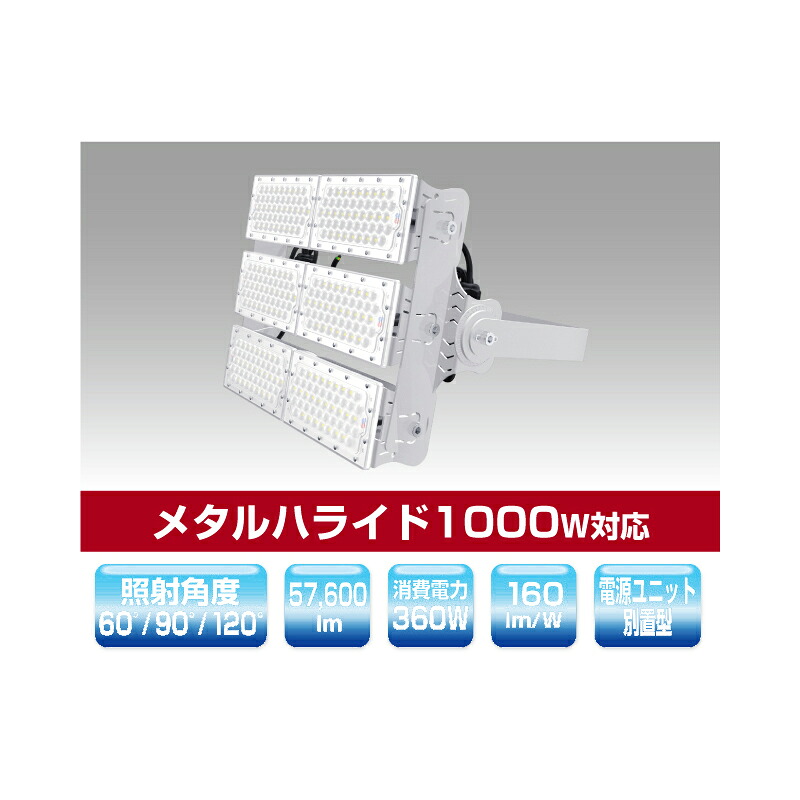 ▲βユアーズ・トレード【YRS360W-MPMB-C/N-60】投光器 メタルハライド1000W対応 ミドルパワーモジュールタイプLED投光器 消費電力360W 昼白色 受注生産