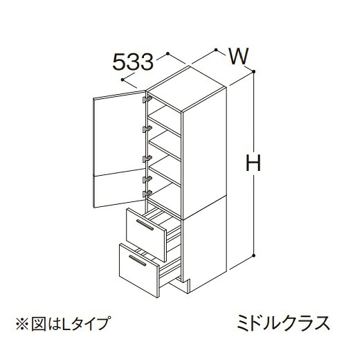 ●TOTO 【LTSFB030BNL1】トール押し込み 真っただ中位置付け オクターブ 2枚扉2段引き出し L印字機 カウンタ高さ800粍 間口300粍 受注約1週〔GA〕