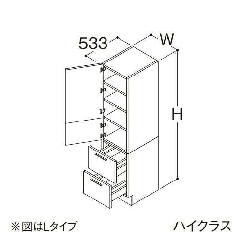 ●TOTO 【LTSFB030BNR1】トールキャビネット ハイクラス オクターブ 2枚扉2段引き出し Rタイプ カウンター高さ800mm 間口300mm 受注約1週〔GA〕