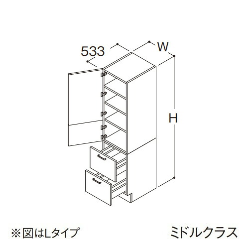 ●TOTO 【LTSFS030CNR1】トールキャビネット ミドルクラス オクターブLite 2枚扉2段引き出し Rタイプ カウンター高さ850mm 間口300mm 受注約1週〔GA〕