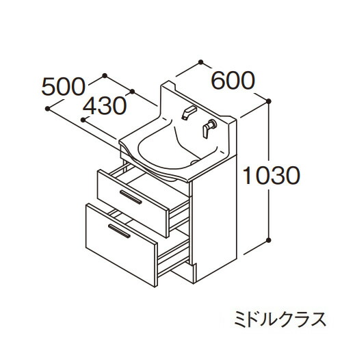 ###TOTO 洗面化粧台 ミドルクラス オクターブスリム センターボウルプラン 2段引き出し 左側回避 間口600mm 寒冷地 受注約1週