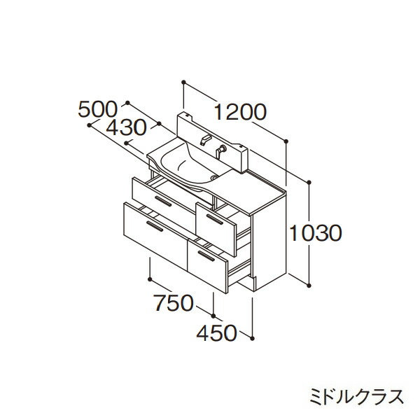 ###TOTO 洗面化粧台 ミドルクラス オクターブスリム 片寄せボウルプラン 左片寄せボウル 回避なし 体重計収納 間口1200 寒冷地 受注約1週