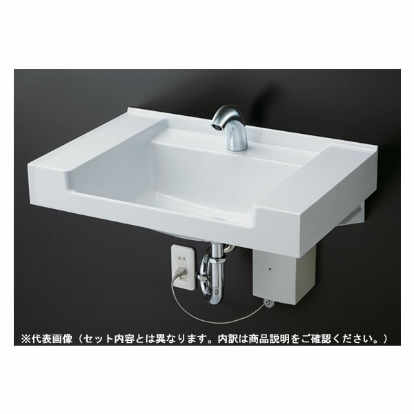 ●TOTO セット品番【MVRS45S#NW1+TLE25SS1A】壁掛洗面器 カウンター一体形 ホワイト 台付自動水栓(単水栓・AC100V) アクアオート 床排水用
