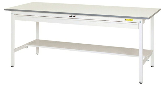 ●u.ヤマキン/山金工業【SUP-1260WT-WW】ワークテーブル 150シリーズ 固定式 ワイド引出し付 H740mm 半面棚板付 組立式