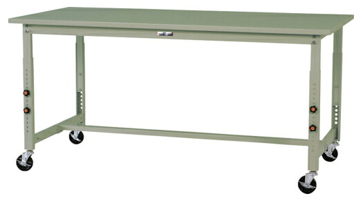 ●u.ヤマキン/山金工業【SWSAC-1590-GG】ワークテーブル 300シリーズ 高さ調整タイプ 移動式 スチール天板 グリーン 組立式