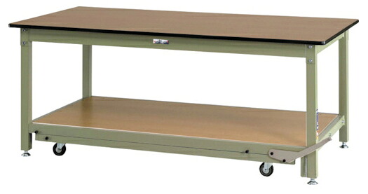 ●u.ヤマキン/山金工業【SVMF-1875-MG】ワークテーブル ペダル移動タイプ 固定時800kgタイプ メラミン天板(木目柄) グリーン 組立式