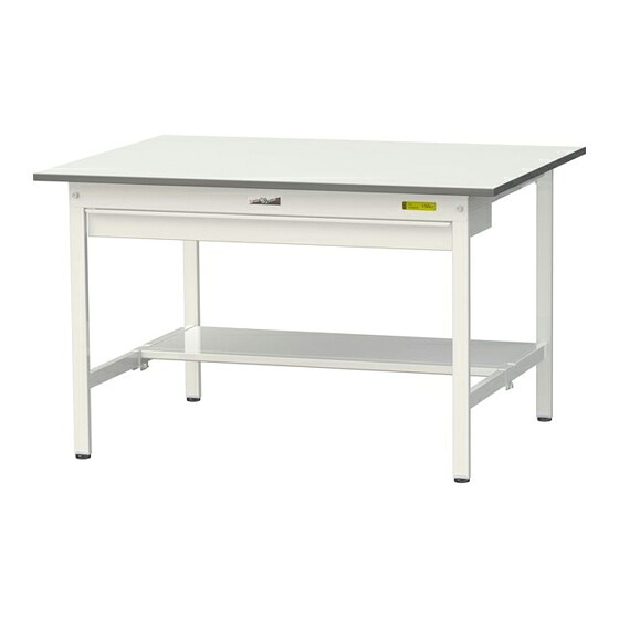 ●u.ヤマキン/山金工業 【SUP-1290WT-WW】ワークテーブル 150シリーズ(固定式 ワイド引出し付) H740mm 半面棚板付 組立式|クローバー資材館