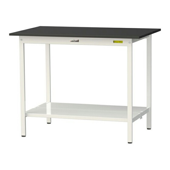 ●u.ヤマキン/山金工業 【SLKH-1275TT-BKW】ワークテーブル LABシリーズ(固定式) H950mm 全面棚板付 ケミテクト天板(ブラック) 組立式｜クローバー資材館