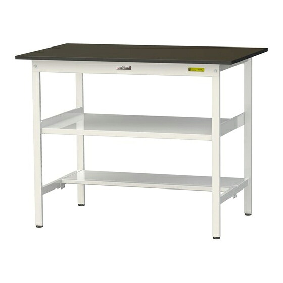 ●u.ヤマキン/山金工業 【SLMH-1275TF-BRW】ワークテーブル LABシリーズ(固定式 中間棚板付) H950mm 半面棚板付 指紋レスメラミン天板(ブラウン) 組立式|クローバー資材館