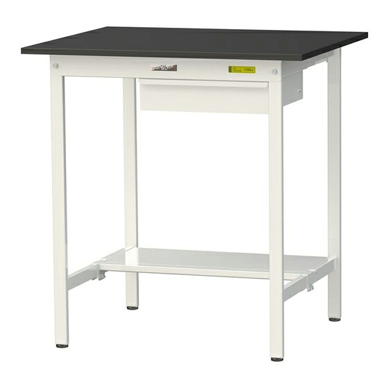 ●u.ヤマキン/山金工業 【SLKH-975UT-BKW】ワークテーブル LABシリーズ(固定式 キャビネット付) H950mm 半面棚板付 ケミテクト天板(ブラック) 組立式