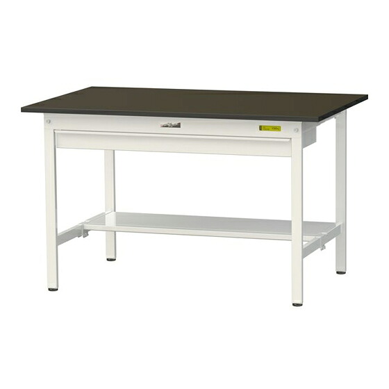 ●u.ヤマキン/山金工業 【SLM-1275WT-BRW】ワークテーブル LABシリーズ(固定式 ワイド引出し付) H740mm 半面棚板付 指紋レスメラミン天板(ブラウン) 組立式