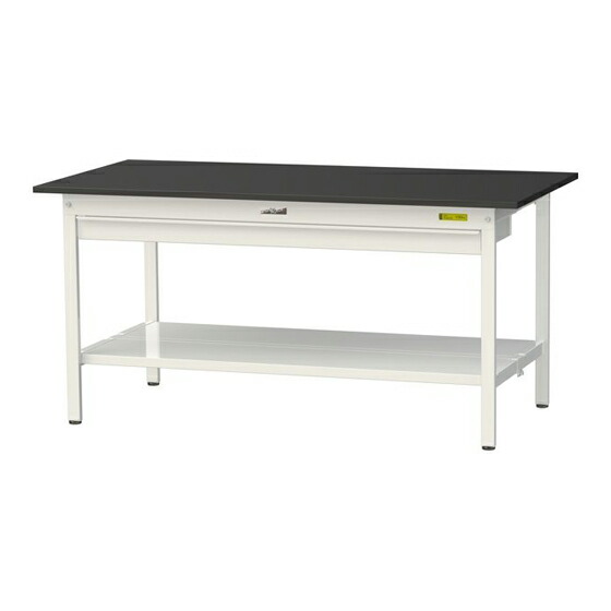 ●u.ヤマキン/山金工業 【SLK-1575WTT-BKW】ワークテーブル LABシリーズ(固定式 ワイド引出し付) H740mm 全面棚板付 ケミテクト天板(ブラック) 組立式