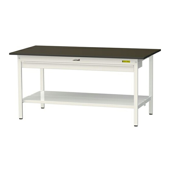 ●u.ヤマキン/山金工業 【SLM-1575WTT-BRW】ワークテーブル LABシリーズ(固定式 ワイド引出し付) H740mm 全面棚板付 指紋レスメラミン天板(ブラウン) 組立式