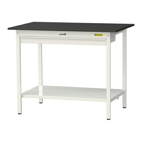 ●u.ヤマキン/山金工業 【SLKH-1275WTT-BKW】ワークテーブル LABシリーズ(固定式 ワイド引出し付) H950mm 全面棚板付 ケミテクト天板(ブラック) 組立式