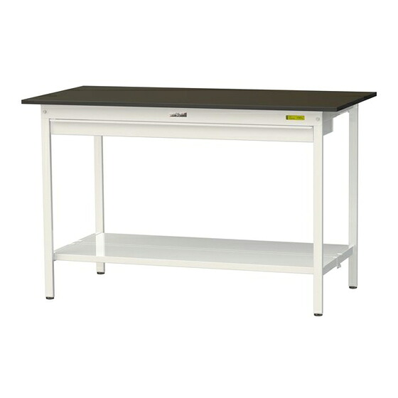 ●u.ヤマキン/山金工業 【SLMH-1575WTT-BRW】ワークテーブル LABシリーズ(固定式 ワイド引出し付) H950mm 全面棚板付 指紋レスメラミン天板(ブラウン) 組立式