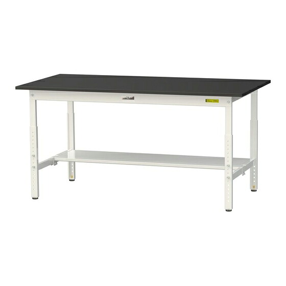 ●u.ヤマキン/山金工業 【SLKA-1575T-BKW】ワークテーブル LABシリーズ(高さ調整タイプ) H600～H900mm 半面棚板付 ケミテクト天板(ブラック) 組立式｜クローバー資材館 39,826円