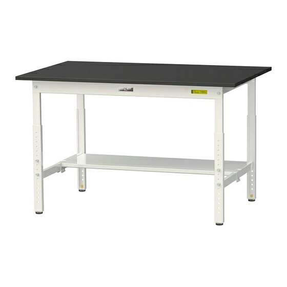 ●u.ヤマキン/山金工業 【SLKA-1275T-BKW】ワークテーブル LABシリーズ(高さ調整タイプ) H600～H900mm 半面棚板付 ケミテクト天板(ブラック) 組立式｜クローバー資材館