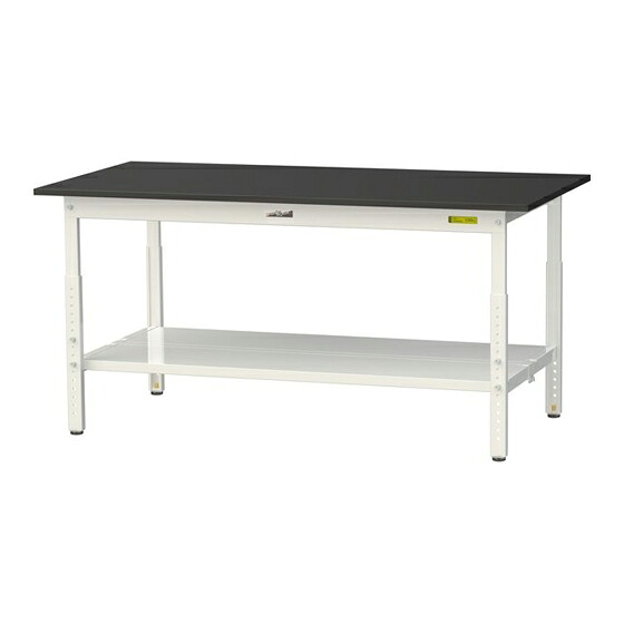 ●u.ヤマキン/山金工業 【SLKA-1575TT-BKW】ワークテーブル LABシリーズ(高さ調整タイプ) H600～H900mm 全面棚板付 ケミテクト天板(ブラック) 組立式