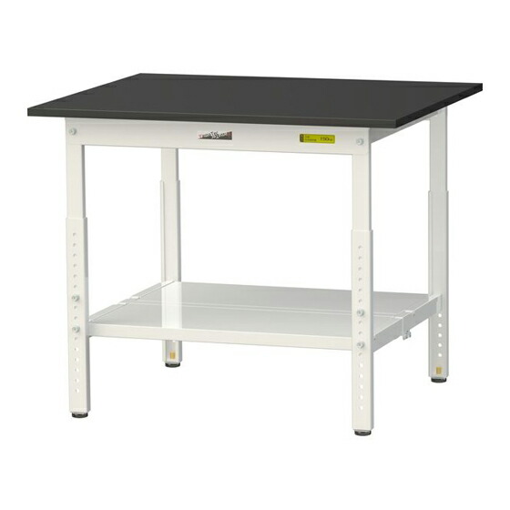 ●u.ヤマキン/山金工業 【SLKA-975TT-BKW】ワークテーブル LABシリーズ(高さ調整タイプ) H600～H900mm 全面棚板付 ケミテクト天板(ブラック) 組立式