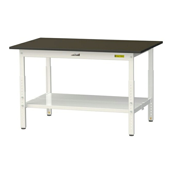●u.ヤマキン/山金工業 【SLMA-1275TT-BRW】ワークテーブル LABシリーズ(高さ調整タイプ) H600～H900mm 全面棚板付 指紋レスメラミン天板(ブラウン) 組立式｜クローバー資材館