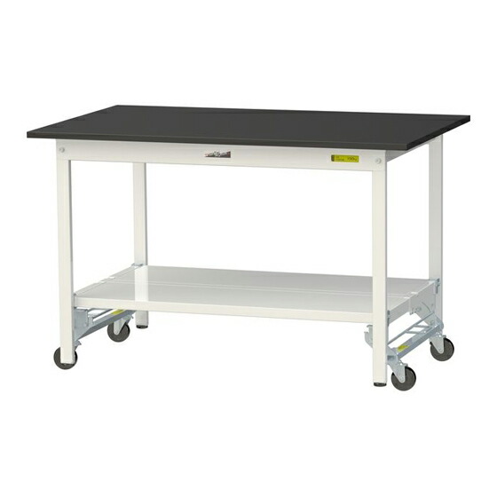 ●u.ヤマキン/山金工業 【SLKU-1275TT-BKW】ワークテーブル LABシリーズ(ワンタッチ移動タイプ) H740mm 全面棚板付 ケミテクト天板(ブラック) 組立式